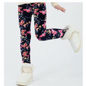 Girls Printed Butterfly Fleece Lined Leggings Thick Thermal Tights, Size: 4/5